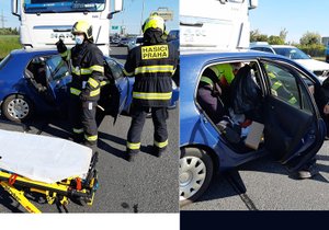 Nehoda v pražských Ďáblicích: Ženu museli z auta vyprošťovat hasiči