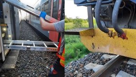 Na koleje někdo nastražil hromadu kamení, vlak do ní vjel. Cestující byli evakuováni.