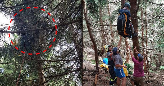 Paraglidista uvízl na stromě u Janských Lázní: O pomoc volal dvě hodiny