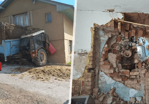 V Libštátě na Semilsku narazil traktor do rodinného domu a prorazil jeho zeď.
