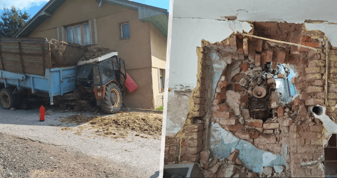 Nehoda traktoru na Semilsku: Proboural se do rodinného domu!