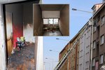 V Černokostelecké ulici v Praze zasahovali hasiči u požáru bytu ve třetím bytě. (11. duben 2021)