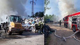 Skládku v pražských Štěrboholích zasáhl obří požár. Zkrotit ničivý živel přijeli profesionální i dobrovolní hasiči