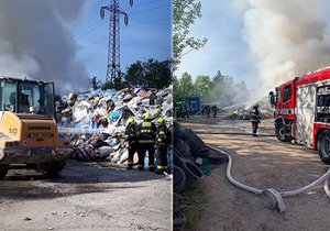 Skládku v pražských Štěrboholích zasáhl obří požár. Zkrotit ničivý živel přijeli profesionální i dobrovolní hasiči