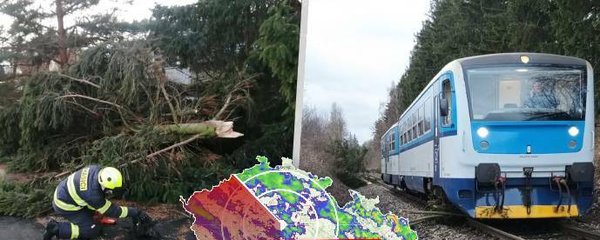 Výstraha před vichrem! Spadlé stromy zastavily vlaky u Prahy. Ochladí se, sledujte radar Blesku