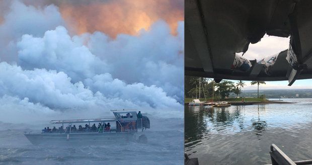 Lávová bomba vyletěla z vody a trefila loď s turisty: 23 zraněných na Havaji