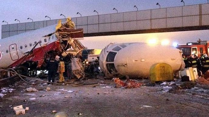 Havárie letadla na letišti v Moskvě