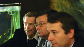 Václav Havel označil Šimona Pánka za jasného kandidáta na prezidenta ČR. Zleva: Václav Havel, Alexandr Vondra a Šimon Pánek