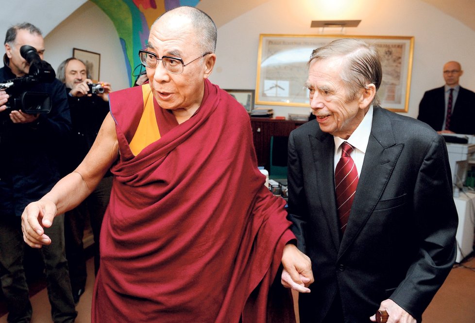 Václav Havel při návštěvě Dalajlámy