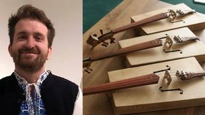 Martin vyrábí hranaté housle, kvůli píšťalkám klepe v lese do stromů