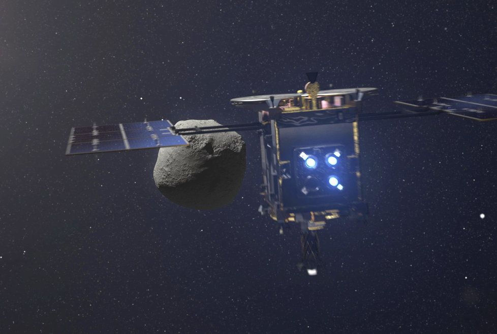 Ilustrace možného přiblížení sondy k asteroidu