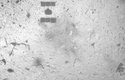 Fotografie asteroidu Ryugu se stínem sondy Hayabusa 2 ve výši 20 kilometrů, k výstřelu došlo v temnějším poli pod stínem