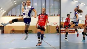 Barbora Olšová a Laura Víchová (v bílomodrém) hrávaly dřív házenou za Veselí nad Moravou. Nyní v dresu Hodonína budou opět hrávat ve veselské sportovní hale.