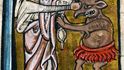 Panna Marie bije ďábla. Ilustrace z Knihy hodinek ze 13. století