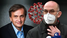 Imunolog Zdeněk Hel (vlevo) a ministr zdravotnictví Jan Blatný (za ANO) ve sporu o koronavirus