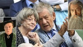 Herečka Maggie Smith a Sir Ian McKellen na tenise