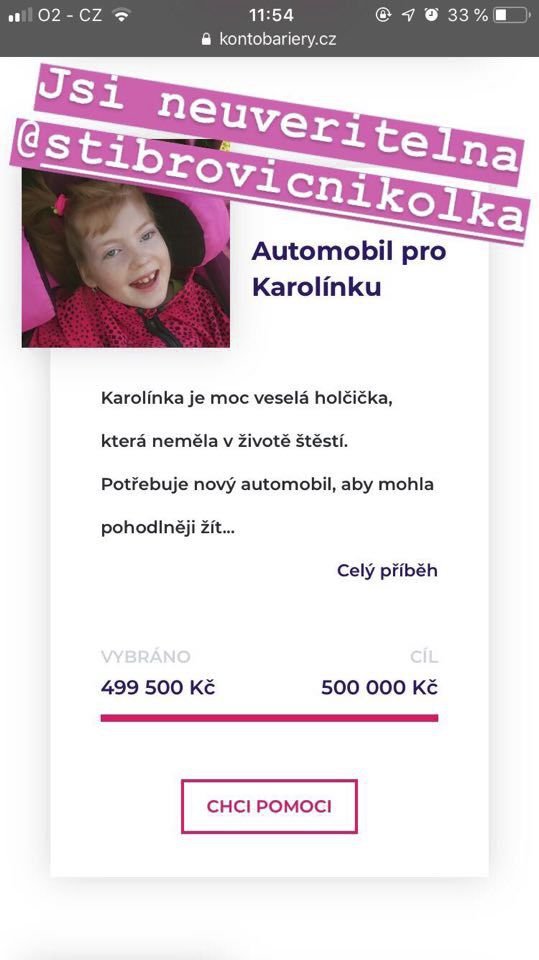 Nikol Štíbrová vybrala půl milionu.