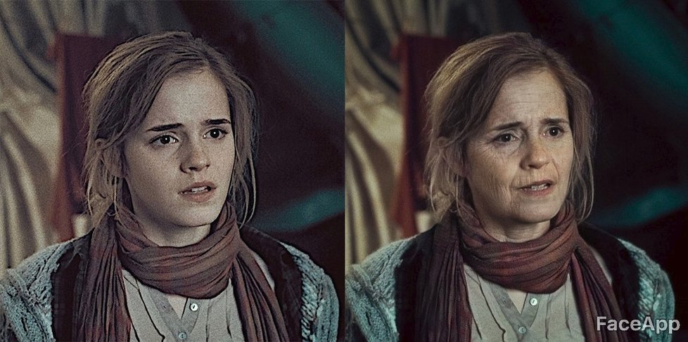 Hermiona jako důchodkyně v podání Emmy Watson a FaceAppu