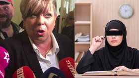 Ředitelka Kohoutová (vlevo) hodnotila emotivně verdikt soud v kauze zakázaného hidžábu somálské studentky. (vpravo ilustrační foto)