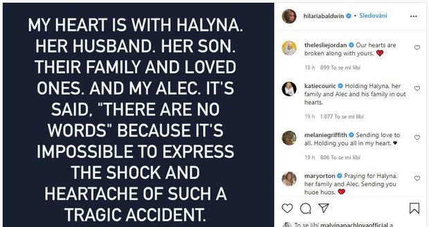 Hilaria Baldwin se vyjádřila k tragickému incidentu