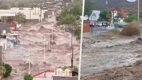 Bouře Hilary: Záplavy v mexických ulicích ve státě Baja California