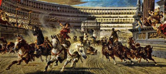 Vozatajské závody na hipodromu ve starověkém Římě.