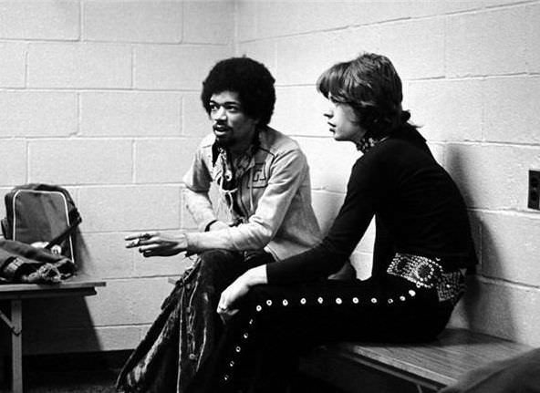 Jimi Hendrix a Mick Jagger - 1969.