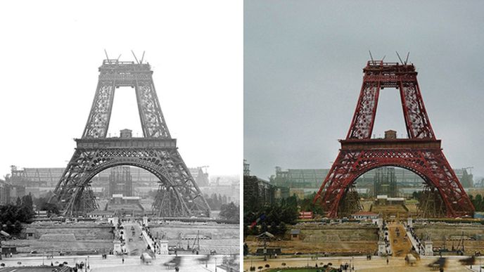 Stavba Eiffelovy věže v Paříži, červenec 1888.