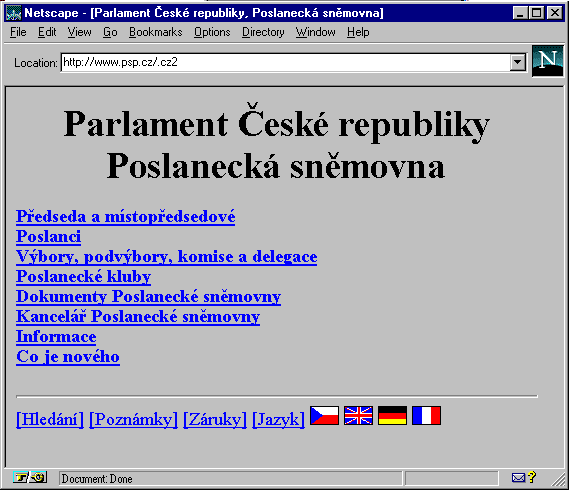 Web Poslanecké sněmovny z roku 1996 - líbí?