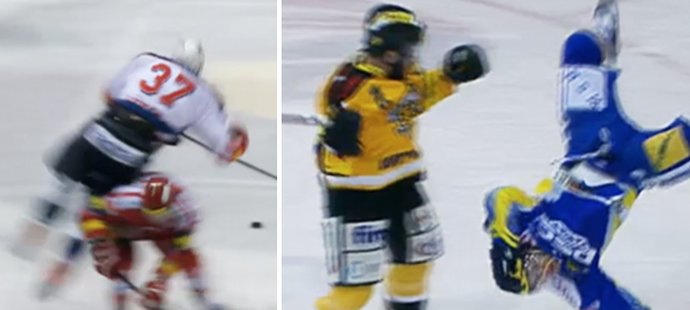 Pardubický Petr Sýkora a zlínský Petr Holík schytaly bodyčeky, které by se neztratily ani v zámořské NHL.
