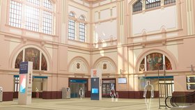 Vizualizace nově opravené spodní haly hlavního vlakového nádraží v Plzni.