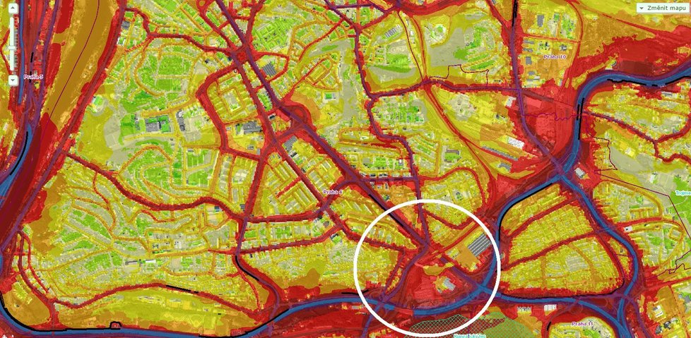 Hluková mapa v oblasti „Spořilovského trojúhelníku“