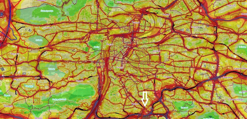 Hluková mapa centrální oblasti Prahy