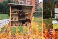 Vypálené hmyzí hotely v Praze 8 radnice obnoví: Budou ale stát na nových místech