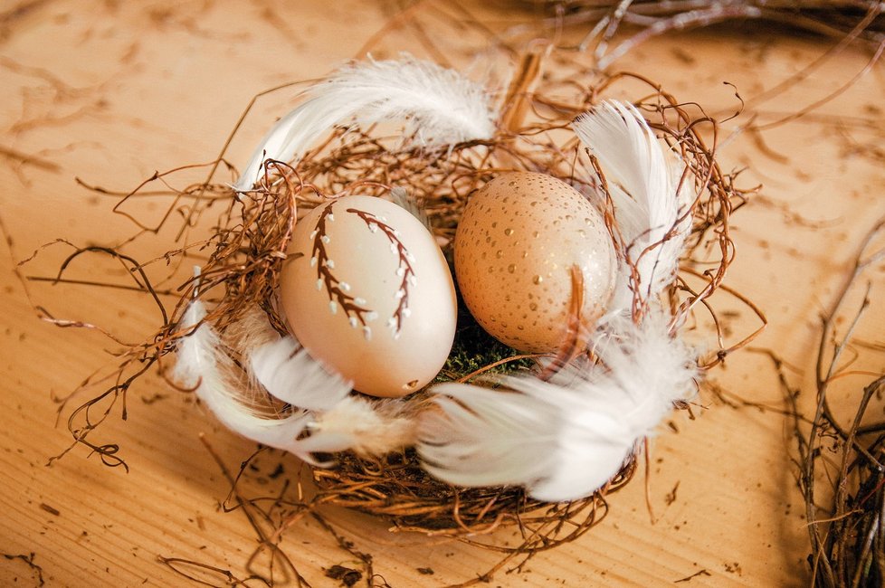 Na něžných hnízdech krásně vyniknou jednoduše zdobená vejce