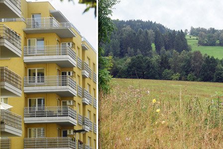 Tady Janeček bydlí a tady na té louce bude stavět