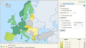 Rozložení „sil“ v EU v rámci průměrné hodinové mzdy. Údaje jsou v eurech. Podobně jsou na tom některé pobaltské státy a Řecko.