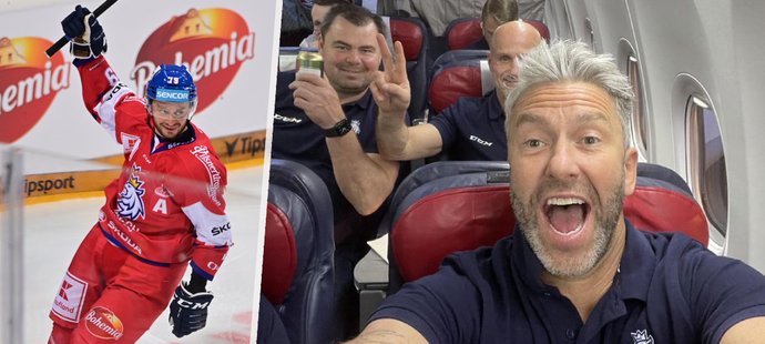 Čeští hokejisté odletěli po fantastickém zápase proti Rusku na MS do Rigy. Generální manažer národního týmu Petr Nedvěd připojil fotku z euforického odletu