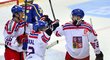 Čeští hokejisté se radují z branky proti Švédsku