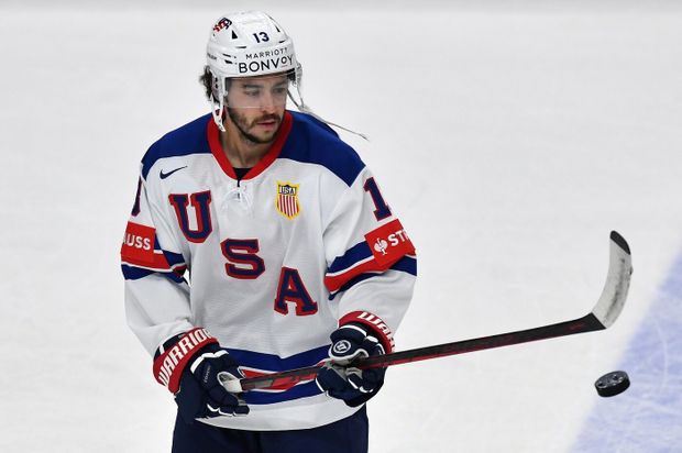 Johnny Gaudreau při svém posledním zápase. Za USA nastoupil ve čtvrtfinále MS proti Česku v Praze Johnny Gaudreau při svém posledním zápase. Za USA nastoupil ve čtvrtfinále MS proti Česku v Praze