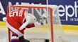 Hokejový maskot Bobek kontroluje gólovou kameru