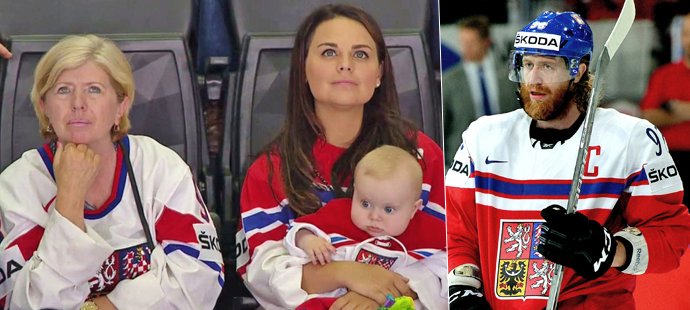 Rodinka Jakuba Voráčka sledovala bídný výkon českého týmu proti Norsku. Maminka Hana a partnerka Nicole se synkem Jackem.