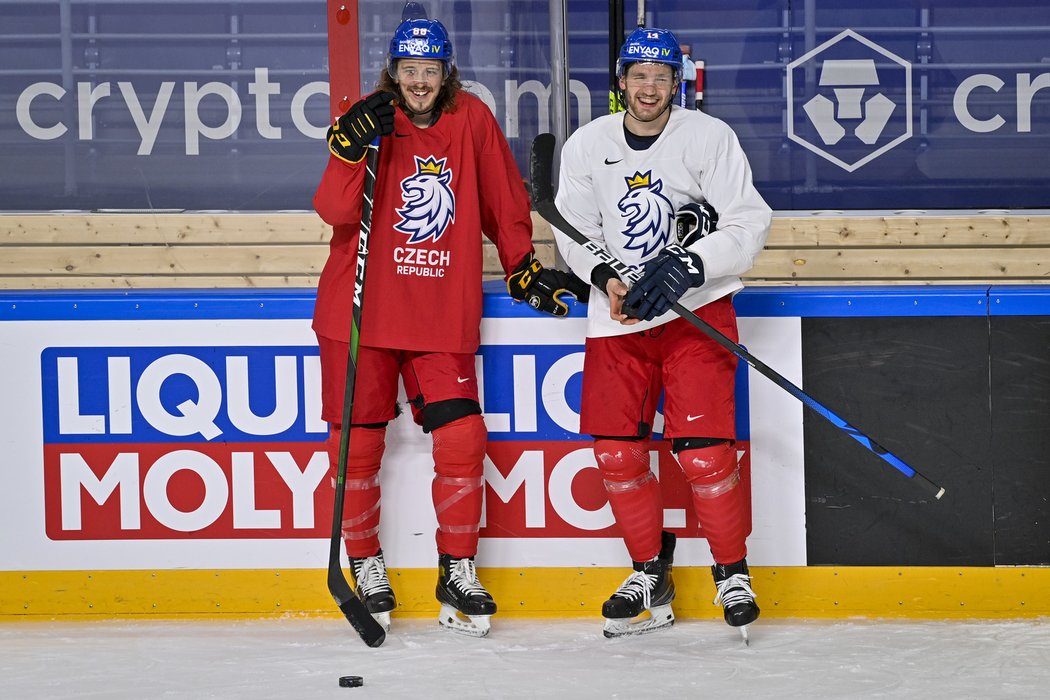 Libor Šulák a Adam Musil na trénink hokejové reprezentace