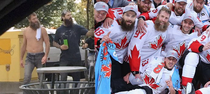 Takhle to vypadá, když se dvě hvězdy NHL prochází po ulici Pittsburghu. Joe Thornton (vlevo) a Brent Burns se předvedli.