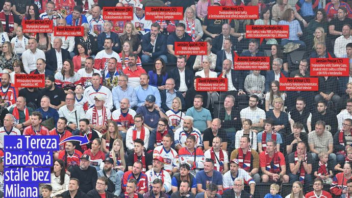 Ikony v hledišti O2 areny sledovaly zápas Česko vs. Norsko na jedné tribuně.