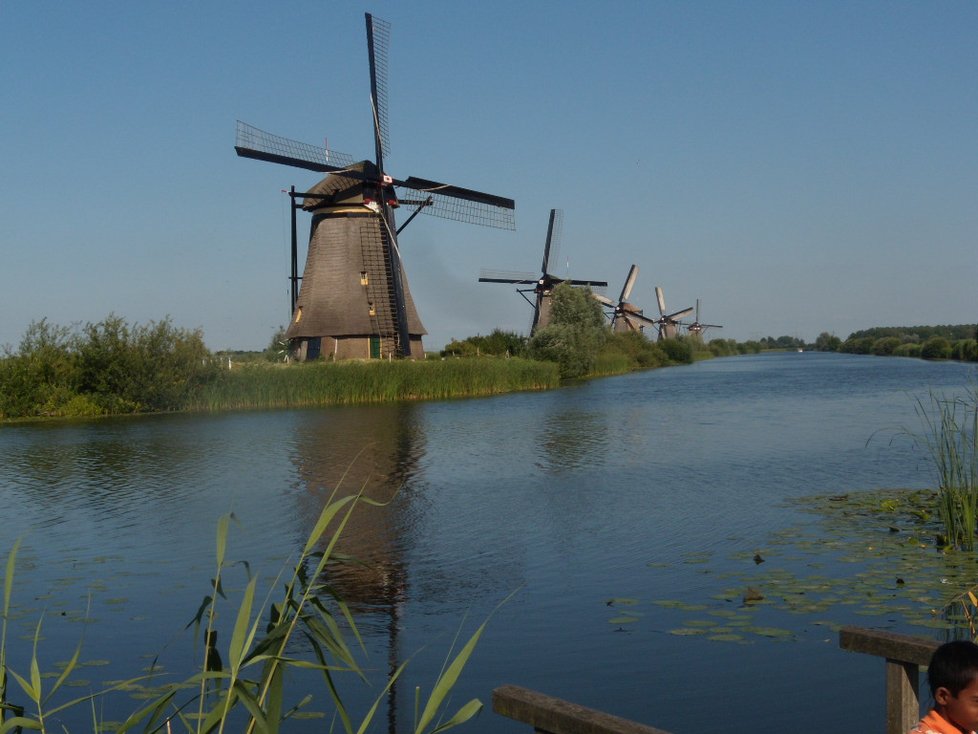 V Kinderdijku je bezmála 20 dřevěných větrných mlýnů na velmi malém prostoru. Je to parádní podívaná. Není divu, že je to zde samý turista..
