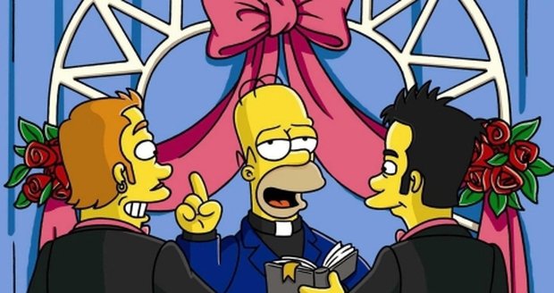 Homer Simpson právě oddává dva muže. Díl, který se musel Vatikánu líbit