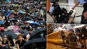 Protesty v Hongkongu pokračují, policie proti demonstrantům zasahuje slzným plynem, vodními děly a gumovými projektily.