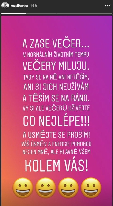 Večerní vzkaz Honzy Musila z nemocnice