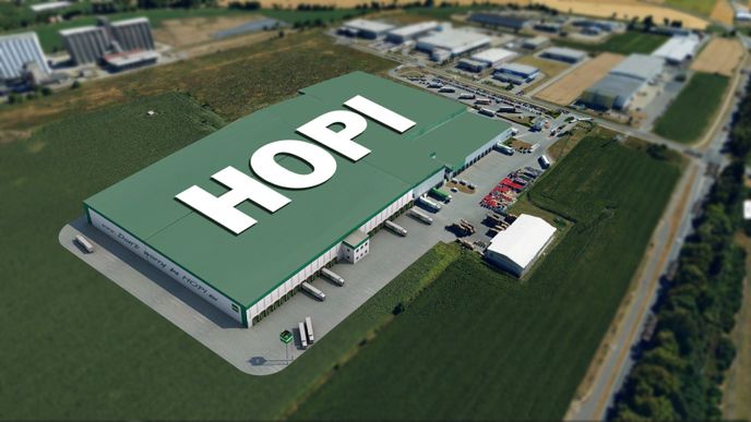 Distribuční centrum Hopi v Prostějově po plánovaném rozšíření v roce 2020